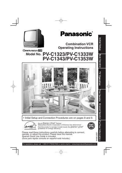 Panasonic PV-C1323/1333W/1343/1353W Combination VCR Operating Instructions