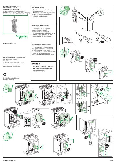 Schneider Compact NSX100-250 FPower NSX GV7 EasyPact CVS100-250 Manual - cover page