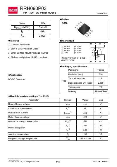 ROHM RRH090P03 handbook - cover page