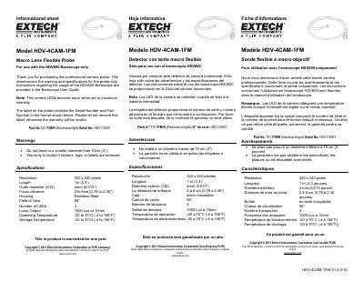 Extech HDV-4CAM-1FM Macro Lens Flexible Probe Informational Sheet - cover page