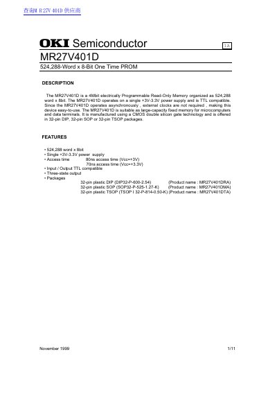 OKI MR27V401D 524,288-Word x 8-Bit PROM Datasheet - cover page