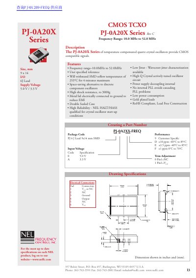 NEL PJ-0A20X Series CMOS TCXO Datasheet - cover page