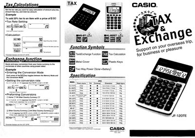 Casio JF-120TE Calculator User Manual - cover page