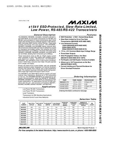 Maxim MAX481E/MAX483E/MAX485E/MAX487E/MAX488E/MAX489E/MAX490E/MAX491E/MAX1487E Datasheet - cover page