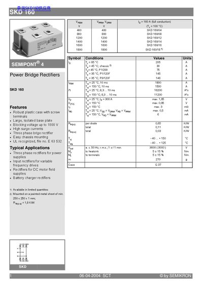 Semikron SKD 160 Datasheet - cover page