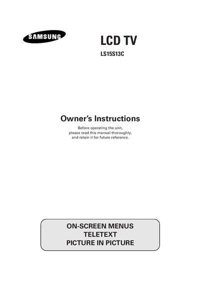 Samsung LS15S13C LCD TV Owner’s Instructions - cover page