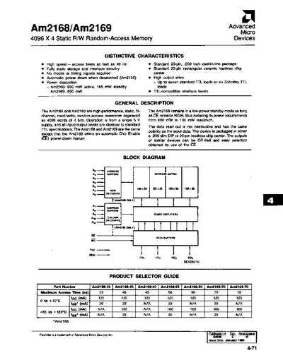 Advanced Micro Devices Am2168/Am2169 Datasheet - cover page