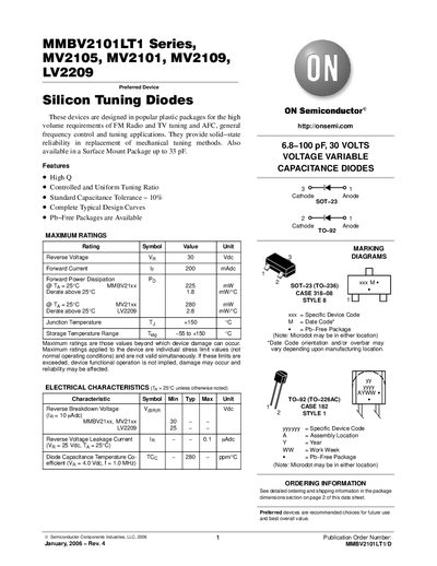 ON Semiconductor MMBV2101LT1 Series MV2105 MV2101 MV2109 LV2209 handbook - cover page