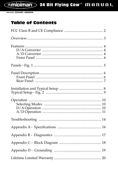 midiman 20b - User Guide - cover page