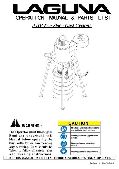 Laguna 3 HP Two Stage Dust Cyclone User Manual - cover page