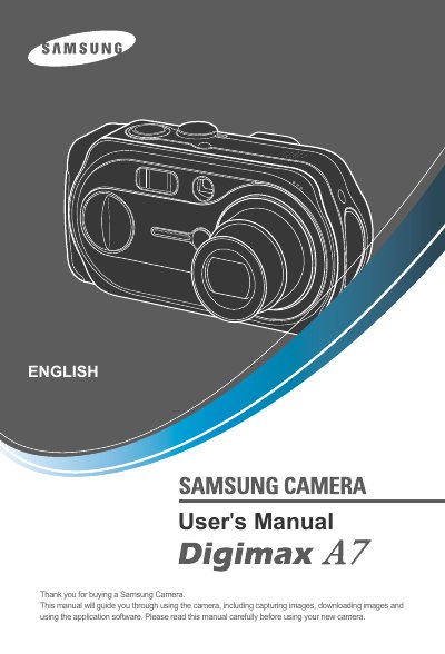 Samsung Digimax A7 User Manual - cover page