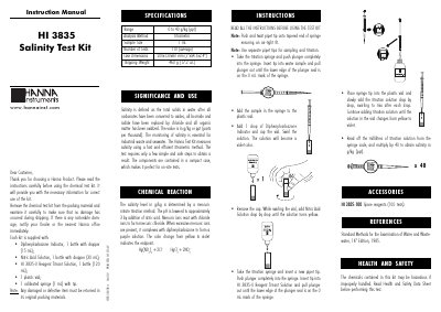 Hanna Instruments HI 3835 Salinity Test Kit Instruction Manual - cover page