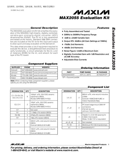 Maxim MAX2055 Evaluation Kit User Manual