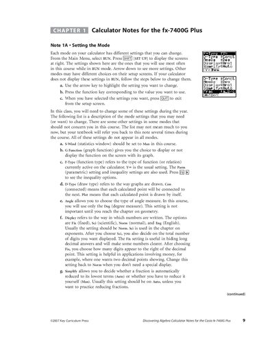 Casio fx-7400G Plus Calculator Notes User Manual
