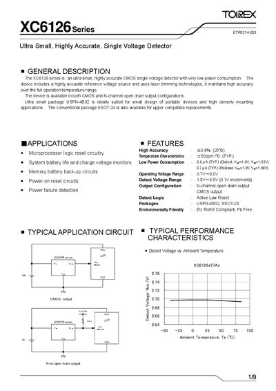 Torex XC6126 Voltage Detector Datasheet - cover page