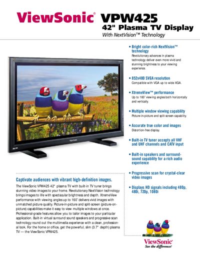 ViewSonic VPW425 42" Plasma TV Display User Manual - cover page