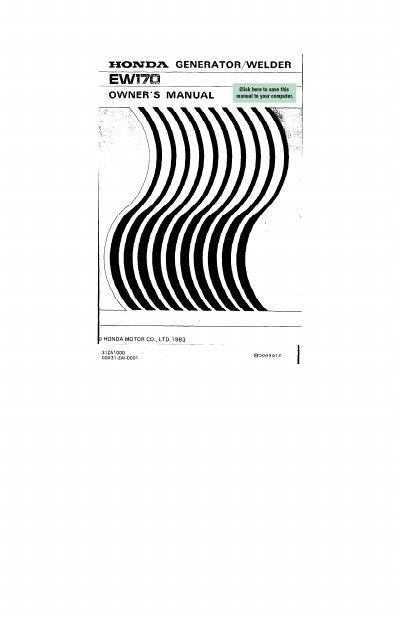 Honda EW170 Generator/Welder Owner's Manual - cover page
