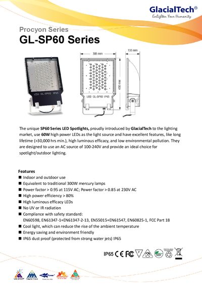 GlacialTech GL-SP60 Series LED Spotlight Product Leaflet