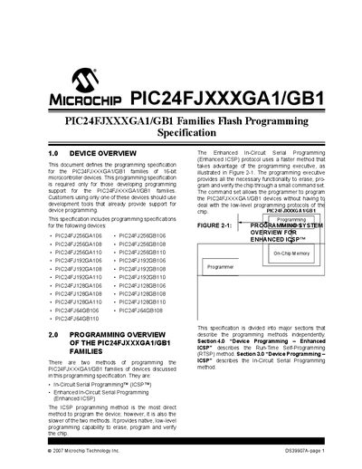 Microchip PIC24FJXXXGA1/GB1 Programming Specification - cover page