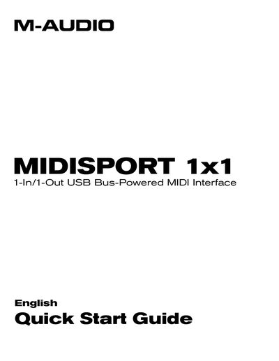 M-AUDIO MIDISPORT 1x1 Quick Start Guide - cover page