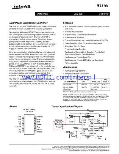 Intersil ISL6161 Dual Power Distribution Controller Datasheet - cover page