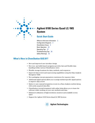Agilent 6100 Series Quad LC/MS Quick Start Guide - cover page