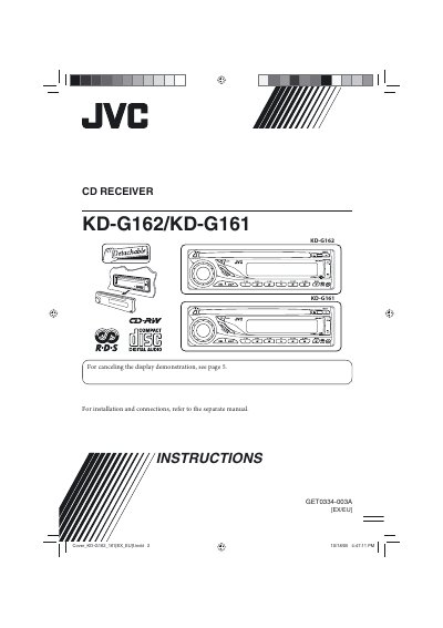 JVC KD-G162/KD-G161 CD Receiver User Manual - cover page