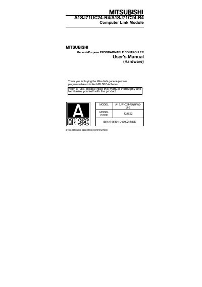 Mitsubishi Electric A1SJ71C24-R4 Computer Link Module User Manual - cover page
