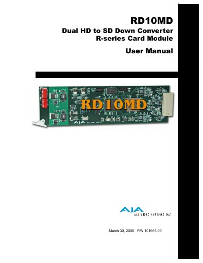 AJA RD10MD Dual HD to SD Down Converter R-Series Card Module User Manual - cover page