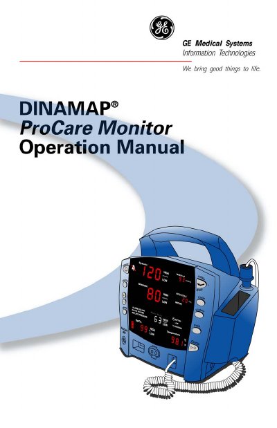 GE ProCare Monitor Operation Manual - cover page