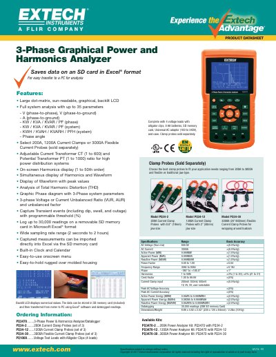 EXTECH PQ3470 3-Phase Graphical Power and Harmonics Analyzer Datasheet - cover page