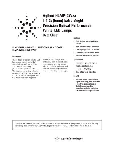 Agilent HLMP-CWxx Datasheet - cover page