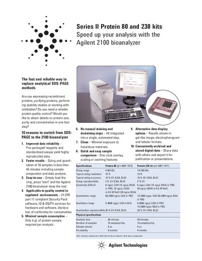 Agilent Series II Protein 80 and 230 Kits Product Leaflet - cover page