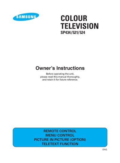 Samsung SP434/521/524 Television User Manual - cover page