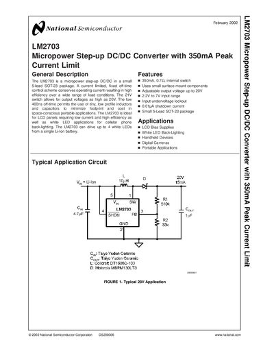 National Semiconductor LM2703 Micropower Step‑up DC/DC Converter Datasheet - cover page