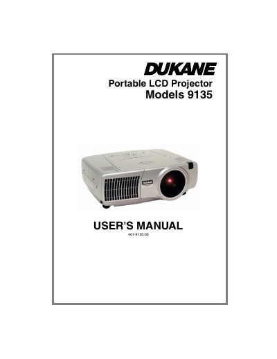 Dukane 9135 Portable LCD Projector User's Manual - cover page