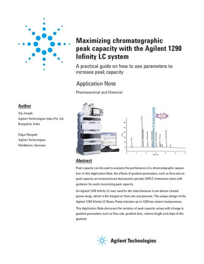 Maximizing Chromatographic Peak Capacity with the Agilent 1290 Infinity LC System Application Note - cover page
