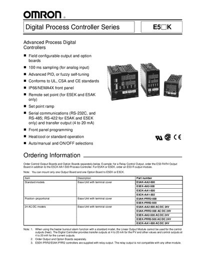 Omron E5 Digital Process Controller User Manual - cover page