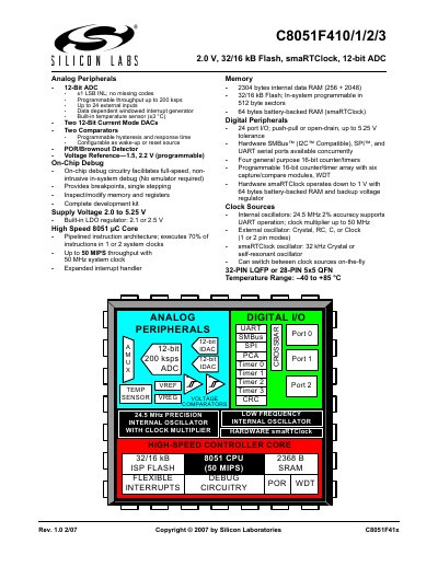 Silicon Labs C8051F410/1/2/3 Datasheet - cover page