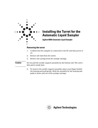 Agilent 6850 Automatic Liquid Sampler Installing the Turret Accessory Guide - cover page