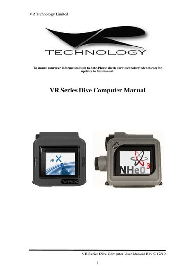 VR Series Dive Computer User Manual - cover page