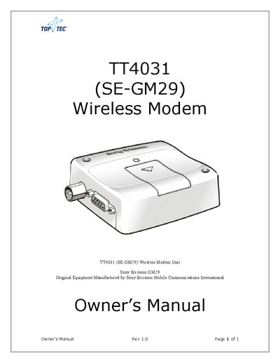 Sony Ericsson TT4031 (SE-GM29) Wireless Modem Owner's Manual - cover page