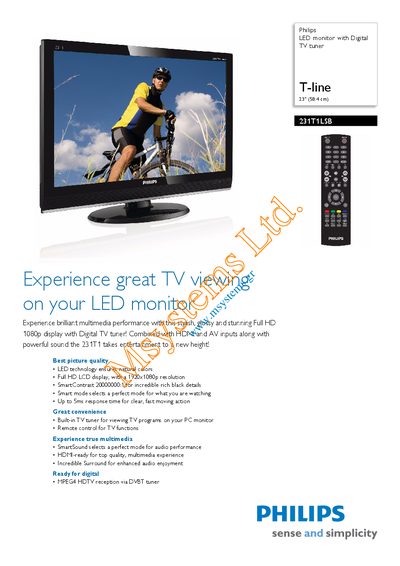 Philips 231T1LSB LED Monitor with Digital TV Tuner User Manual - cover page