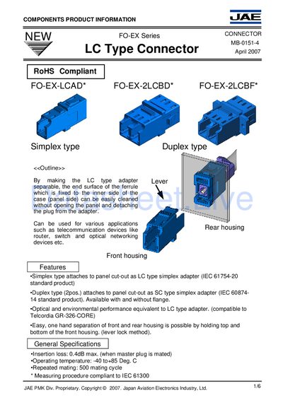 JAE MB-0151-4 Product Leaflet - cover page