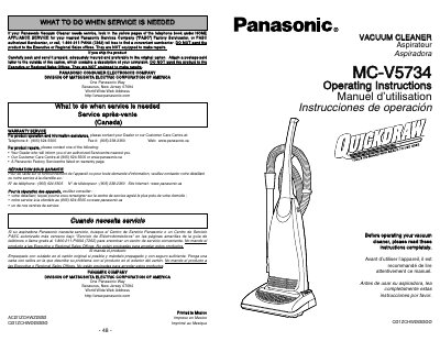Panasonic MC-V5734 Vacuum Cleaner Operating Instructions - cover page