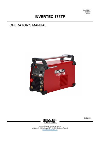 Lincoln Electric Invertec 175TP Operator's Manual