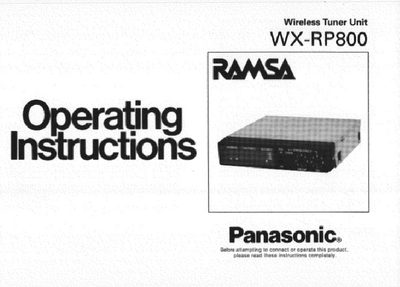 Panasonic WX-RP800 Wireless Tuner Unit Installation Manual - cover page
