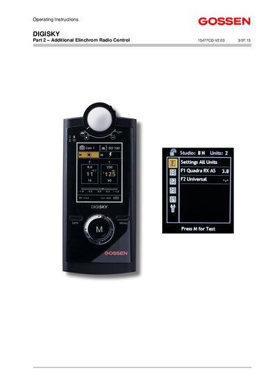 Gossen DIGISKY H260A Additional Elinchrom Radio Control User Manual - cover page