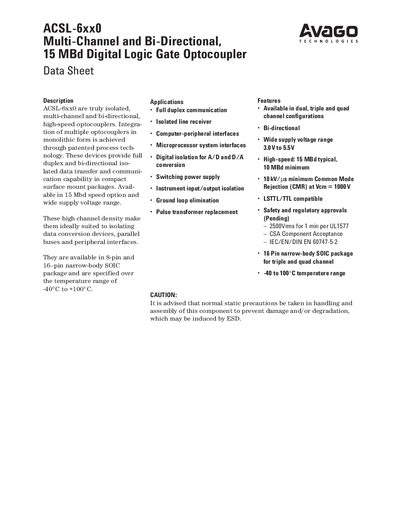 Avago ACSL-6xx0 Datasheet - cover page
