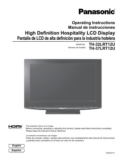 Panasonic TH-32LRT12U/TH-37LRT12U Hospitality LCD Display Operating Instructions - cover page